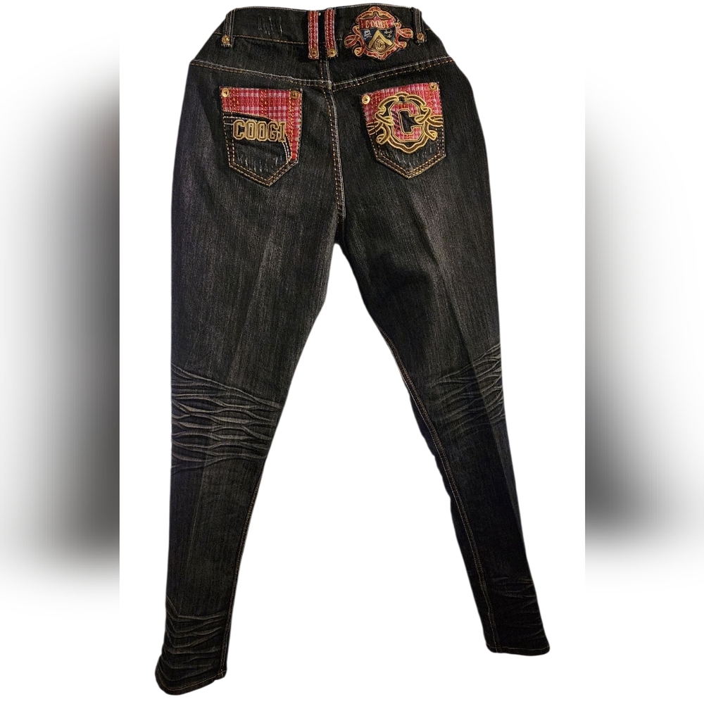 COOGI Women's Black Jeans with Vibrant Red Details